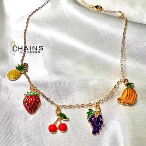 Fruits Necklace gold plated no fade 15.5" cable chain cute colorful fun summer